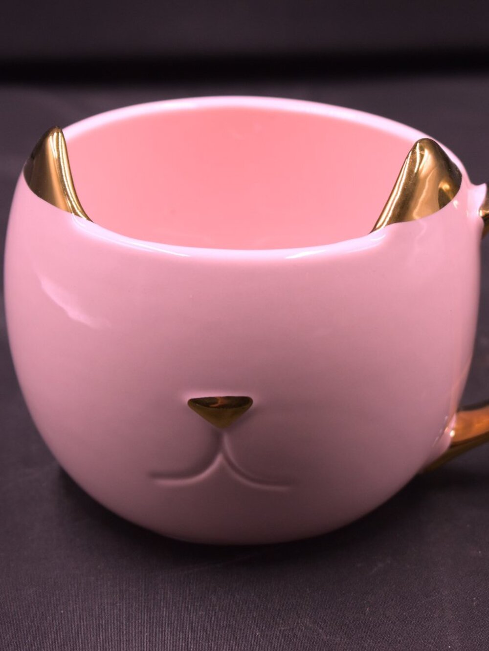 Cat Lovers Kitty Cat Mug Cup Pinky Up Chloe Pink With Gold Ears Handle 12oz